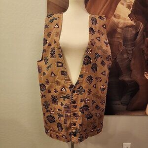 Vintage Chicos Sz 2 Large Vintage Vibrant Ethnic Design Sleeveless Vest Retro